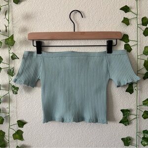 Forever 21 Women's/Juniors Blue Off Shoulder Short Sleeve Ribbed Crop Top Size S